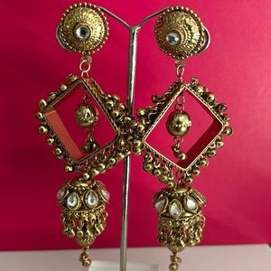 Elegant Gold and Red Dangle Earrings